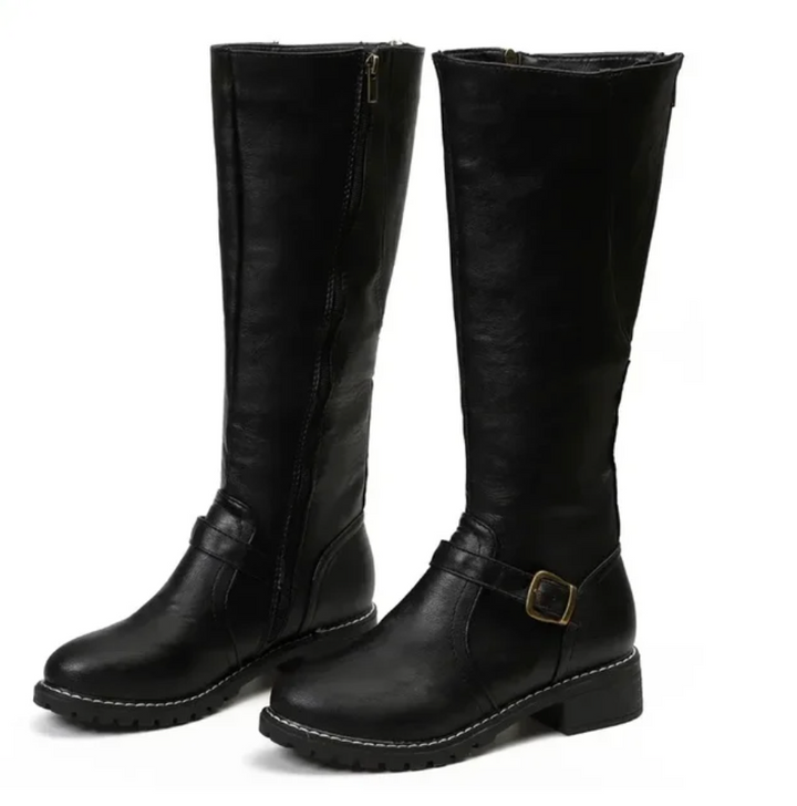 Sophisticated black leather knee-high boots, a must-have for women's winter footwear