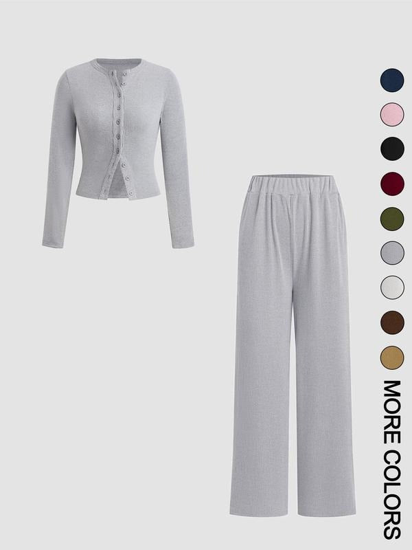 Full view of a women's casual knit comfort lounge set, ideal for relaxed day-to-day wear