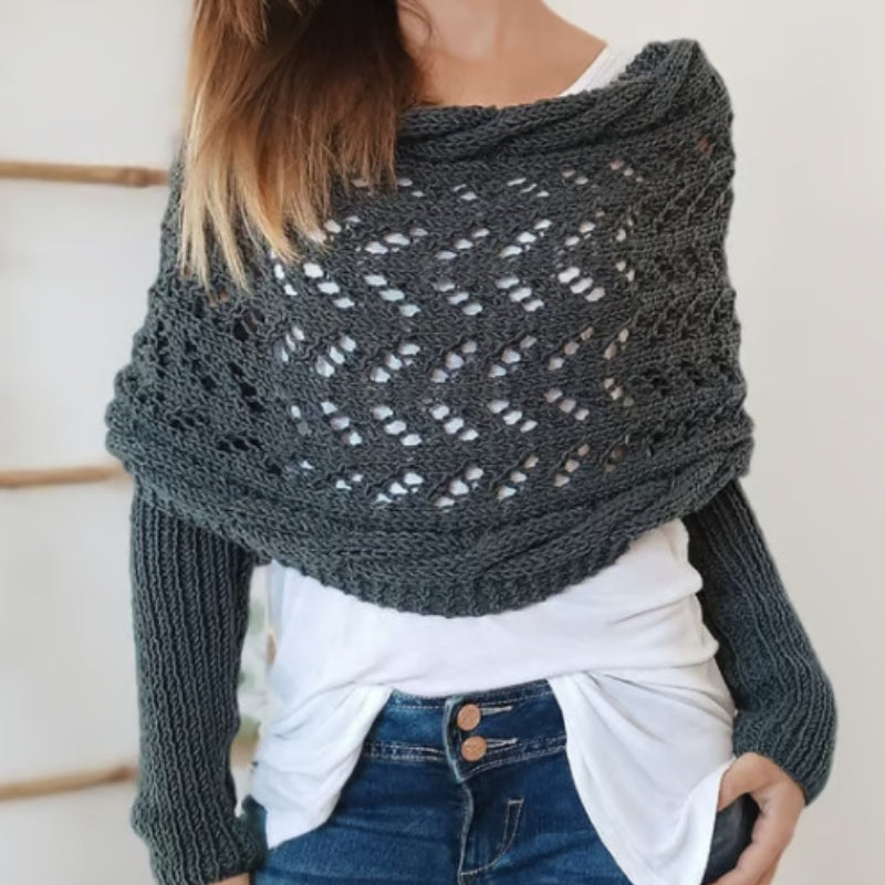 Women's knitted scarf with integrated sleeves, perfect for adding an extra layer of warmth and style.