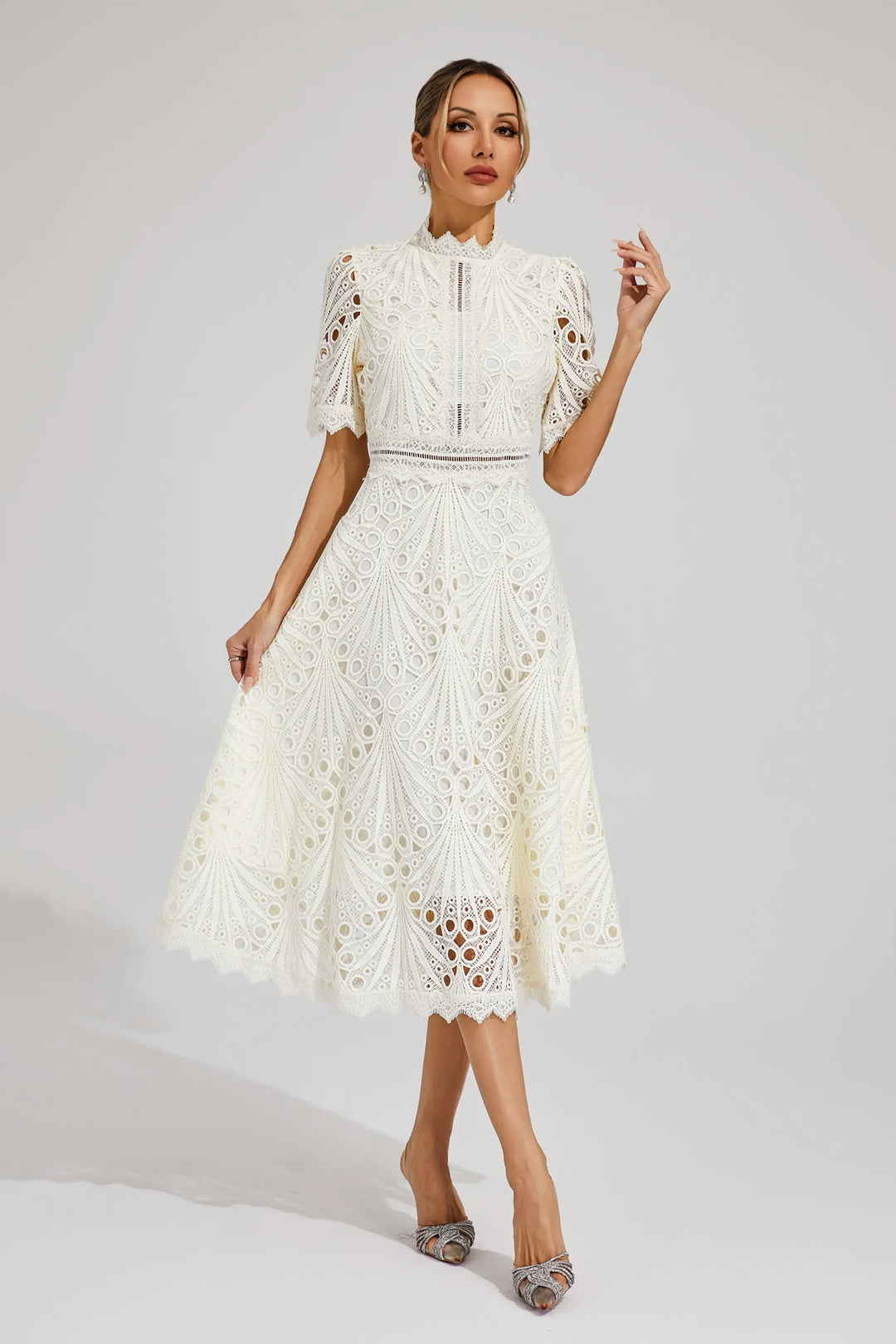 Women's lace midi dress, an elegant and chic option for any formal event.