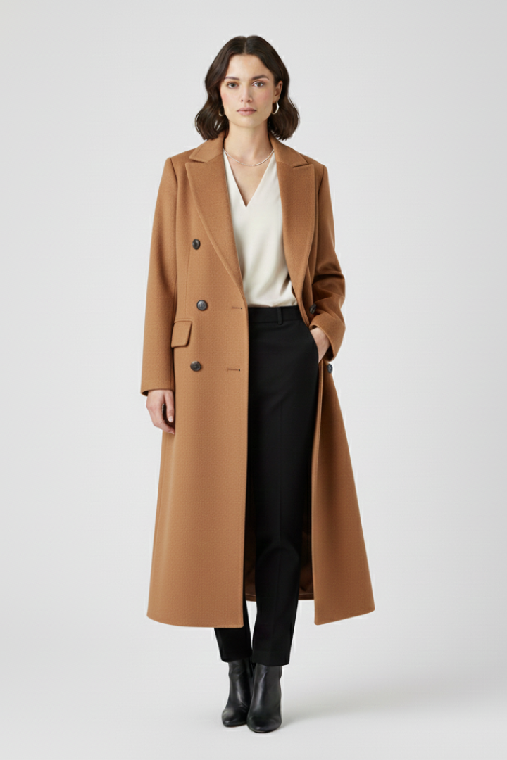 Effortlessly stylish women's long lapel coat, ideal fall fashion and comfortable outerwear.