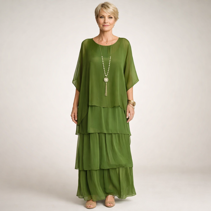 Elegant Women's Layered Maxi Dress, perfect for parties & vacation. Flowy A-line design.