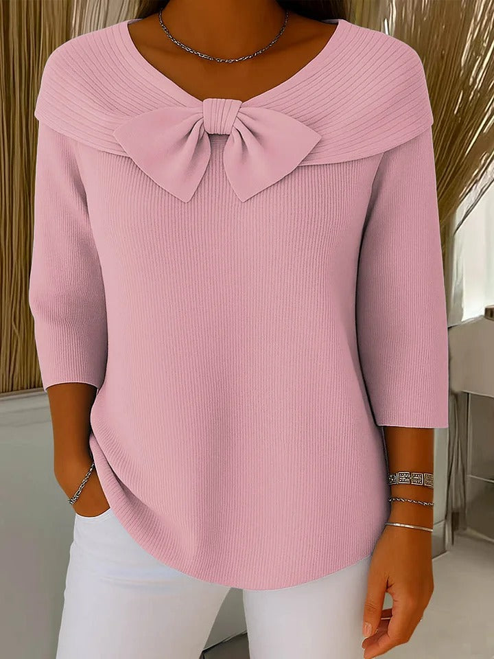 Versatile chic women's elegant bow detail sweater, ideal for date night or casual fall/winter wear.