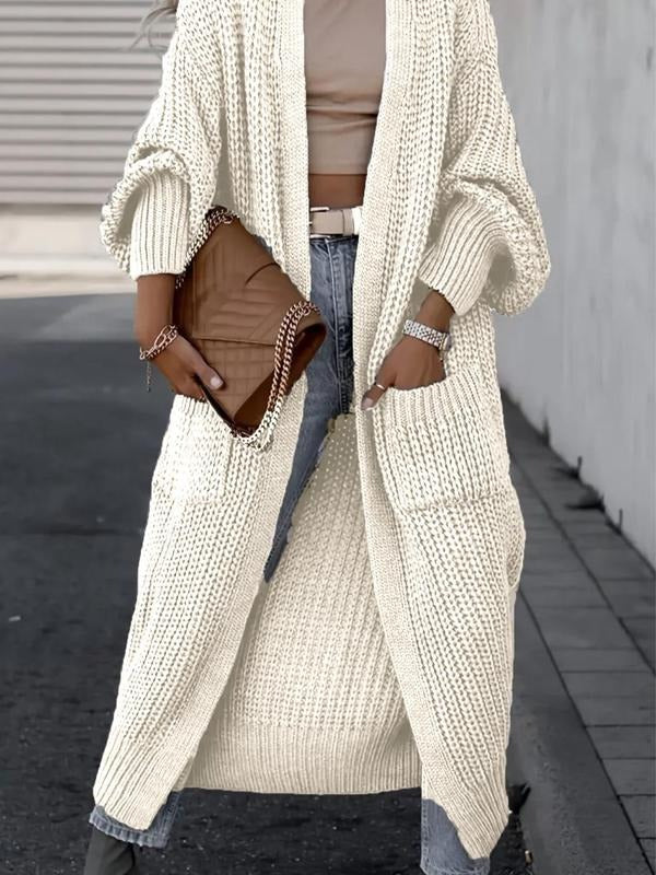 Longline knit cardigan for women, wool blend, elegant and cozy, a must-have for winter fashion.