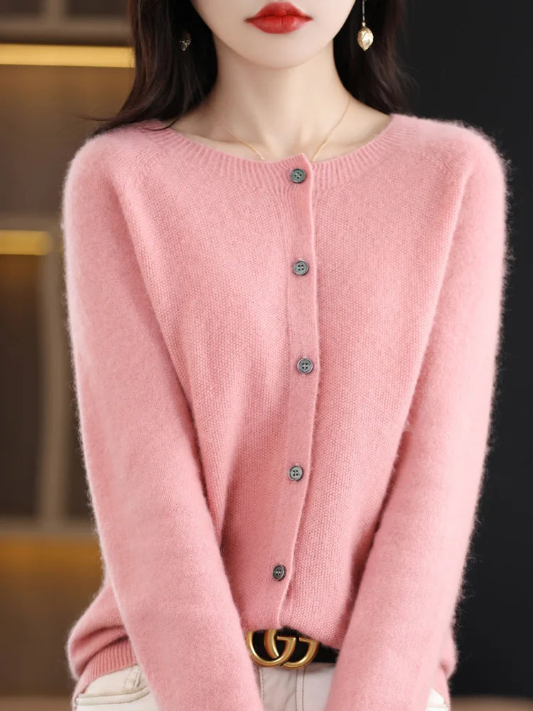 Texture shot of a women's fine-knit merino wool sweater, highlighting its natural softness