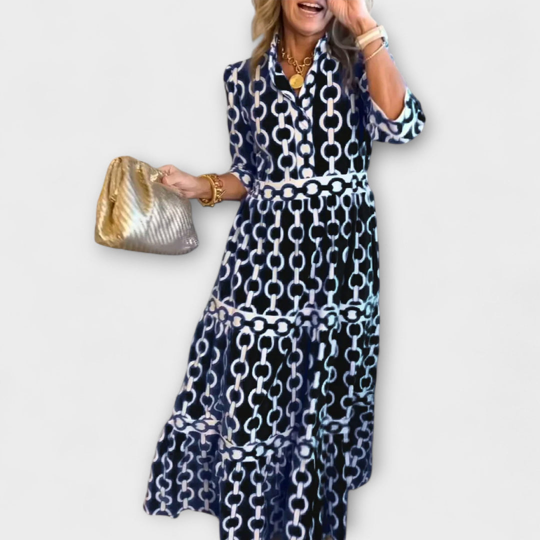 Versatile women's casual chic midi dress with an elegant chain pattern. Ideal for summer fashion & parties.