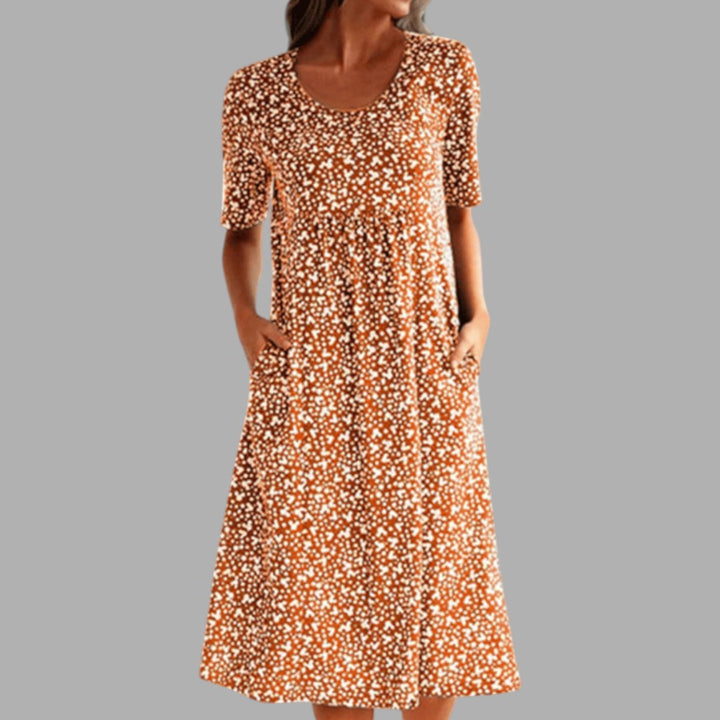 Versatile women's printed midi dress, elegant for casual or party. Chic spring/summer fashion.
