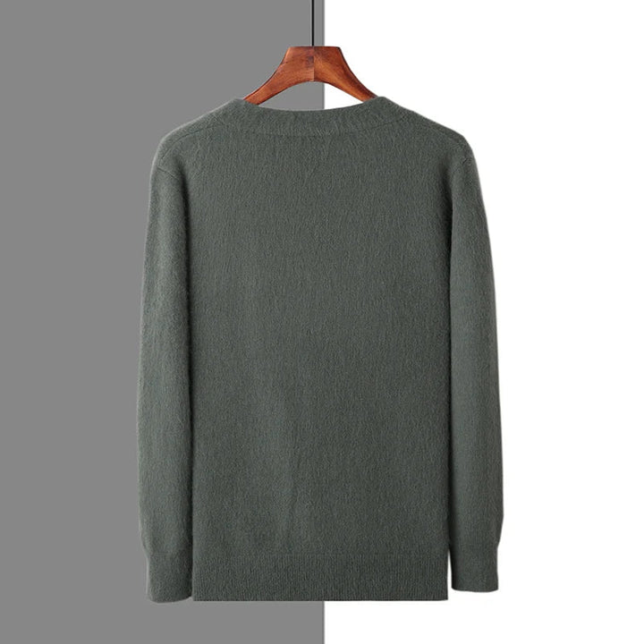 High-quality women's V-neck cardigan made from pure cashmere, emphasizing its premium feel.