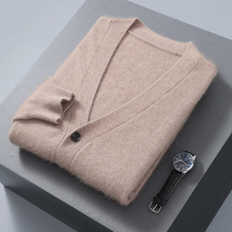 Soft pure cashmere V-neck cardigan for women, a luxurious and comfortable winter fashion essential.