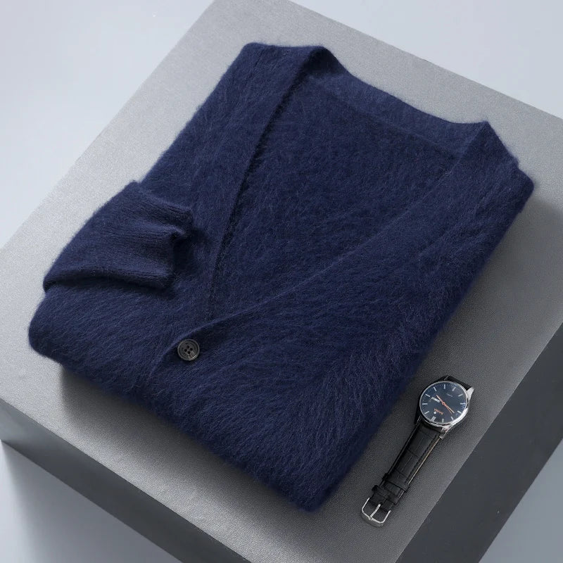 Stylish women's pure cashmere V-neck cardigan, an elegant and versatile layering piece.
