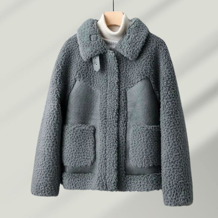 Elegant women's Renard wool blend sherpa coat, ideal for warm winter fashion and outerwear