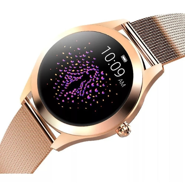Stylish women's silver smartwatch, an elegant accessory for tracking health and fitness. Smart wearable tech.