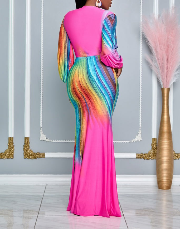 Stunning blue ruched V-neck control maxi dress. Ideal for evening parties, offering a sleek, flattering look.