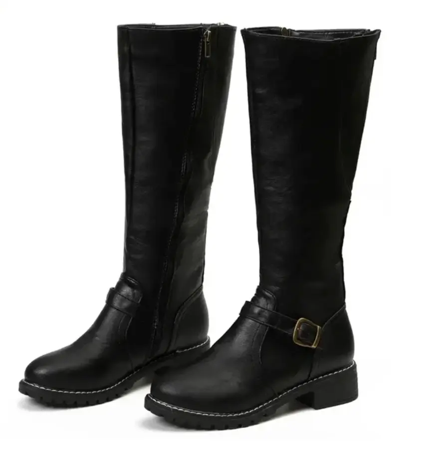 Stylish women's Siena high boots with a strong block heel, presented in sleek black faux leather for winter