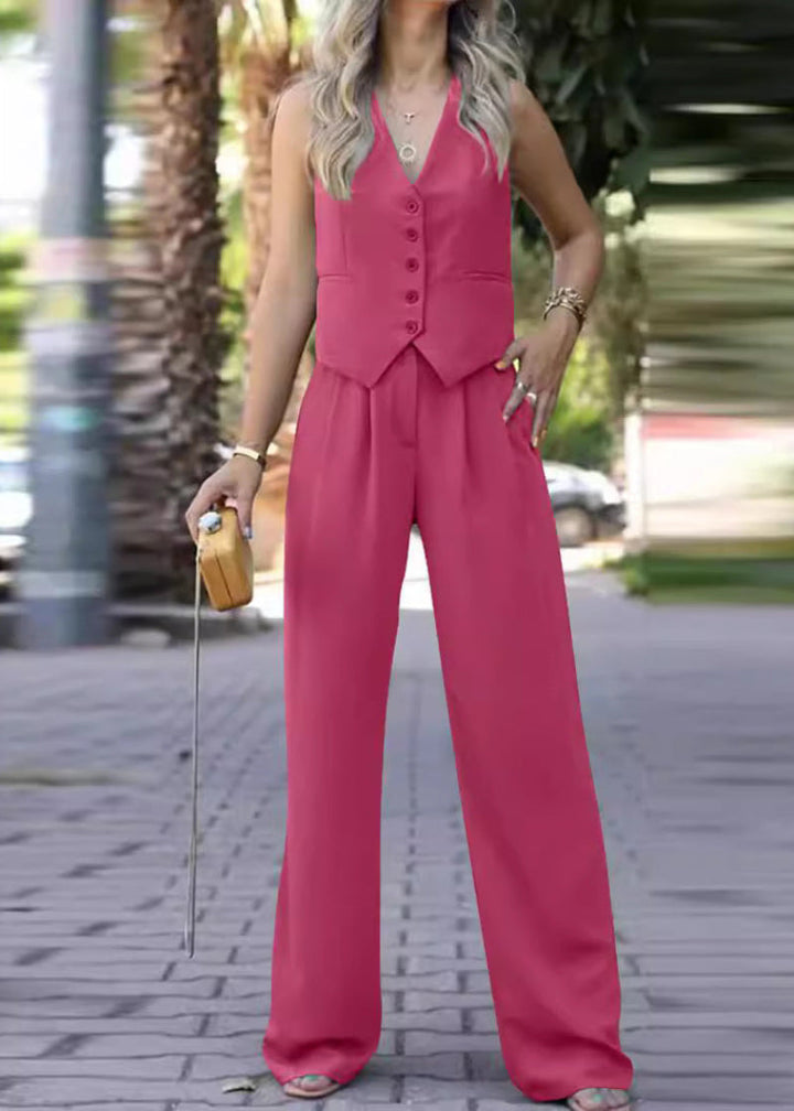 Spring/summer women's sleeveless blazer & slim trousers set, offering a chic, elegant, and comfortable style.