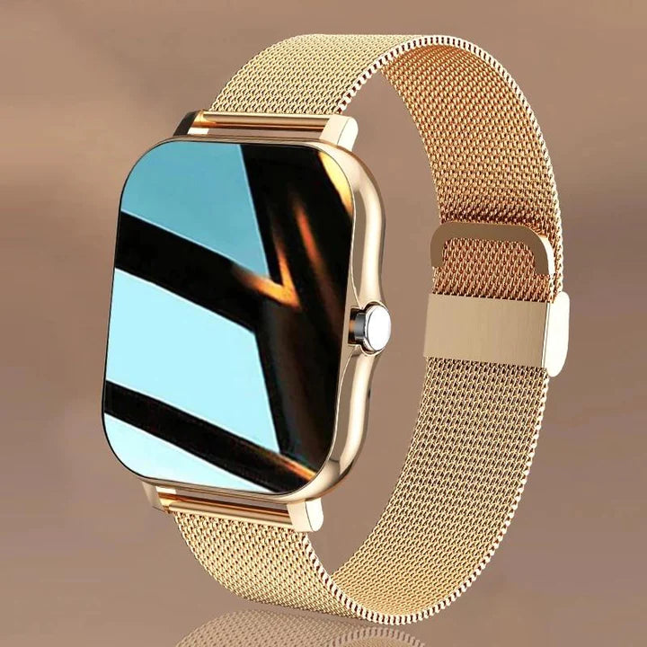 Women's health tracker smartwatch monitors heart rate, sleep & activity for comprehensive wellness insights.