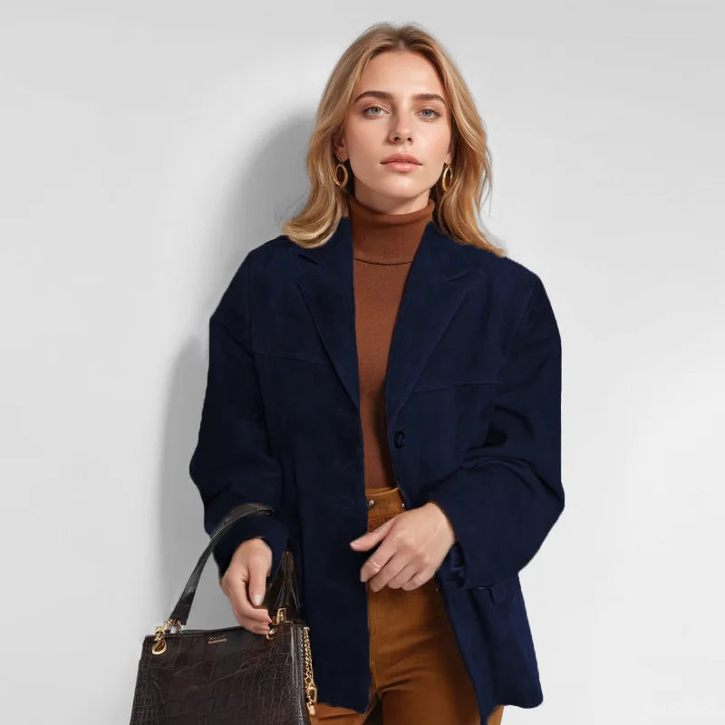 Women's stylish suede outerwear, a chic blazer jacket for an elevated casual or professional look.