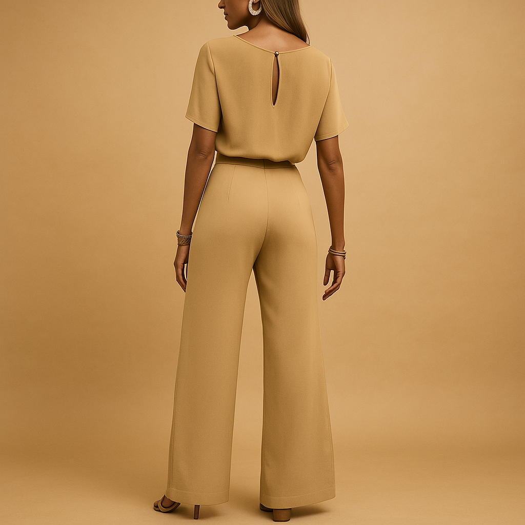 Women's sophisticated formal jumpsuit featuring a tailored cut & elegant flowy sleeves, suitable for evening.