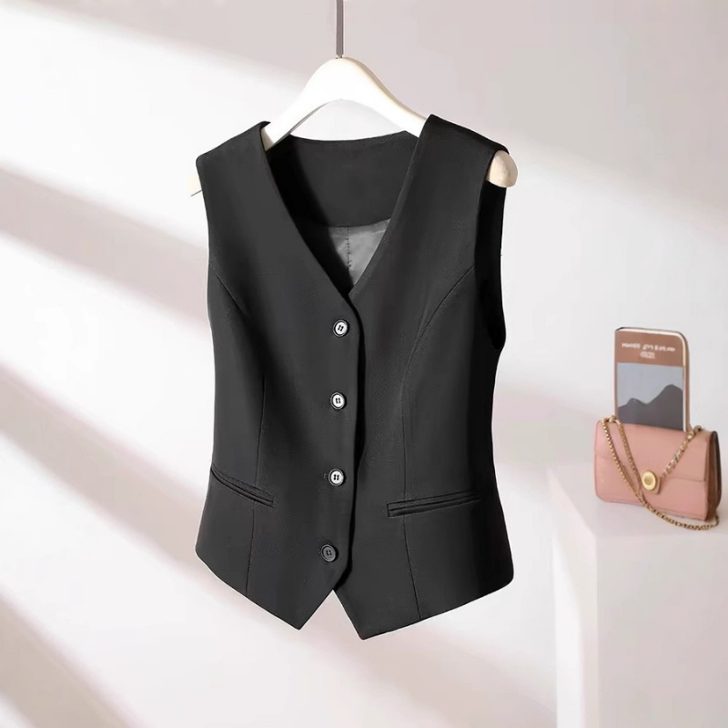 Elegant women's tailored V-neck vest in black, perfect for sophisticated formal wear.