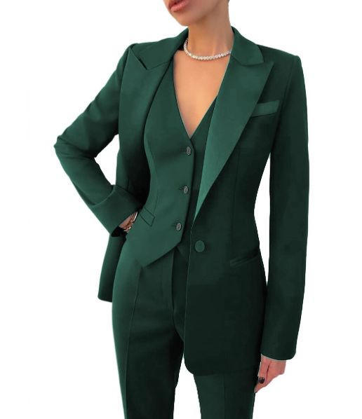 Professional women's three-piece suit set: sophisticated blazer, vest, & trousers for an elegant business look.