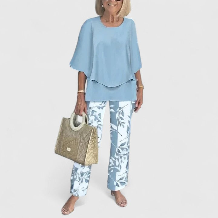 Sophisticated women's co-ord set, elegant two-piece outfit for spring/summer.