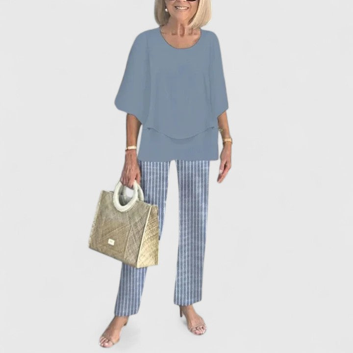Fashionable two-piece elegant outfit for women, ideal for spring & summer.