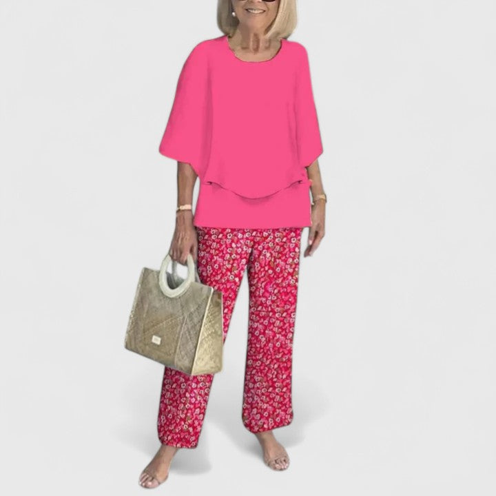 Elegant women's summer outfit: a fashionable two-piece matching co-ord set.