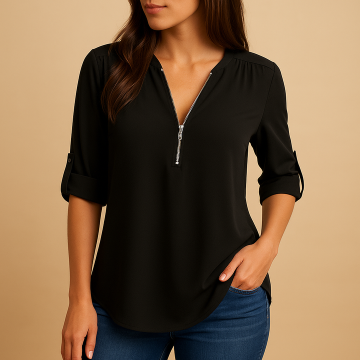 Comfortable ladies V-neck top for summer, ideal for casual outfits & workwear.