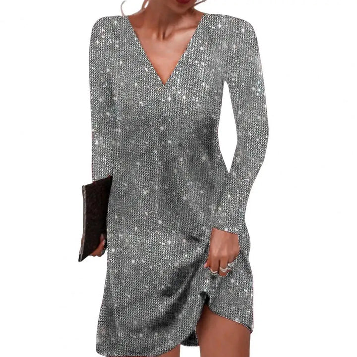 Classic women's wrap midi dress with a flattering V-neck, a versatile and elegant staple.