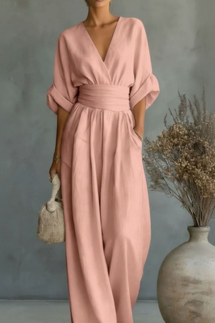 Women's elegant vintage jumpsuit, comfortable and stylish one-piece perfect for spring, summer, or casual chic events.