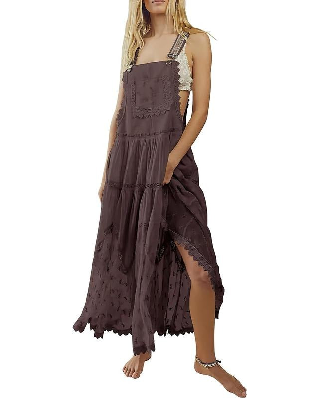 Full shot of a women's elegant white tiered lace maxi dress, ideal for special occasions or summer fashion