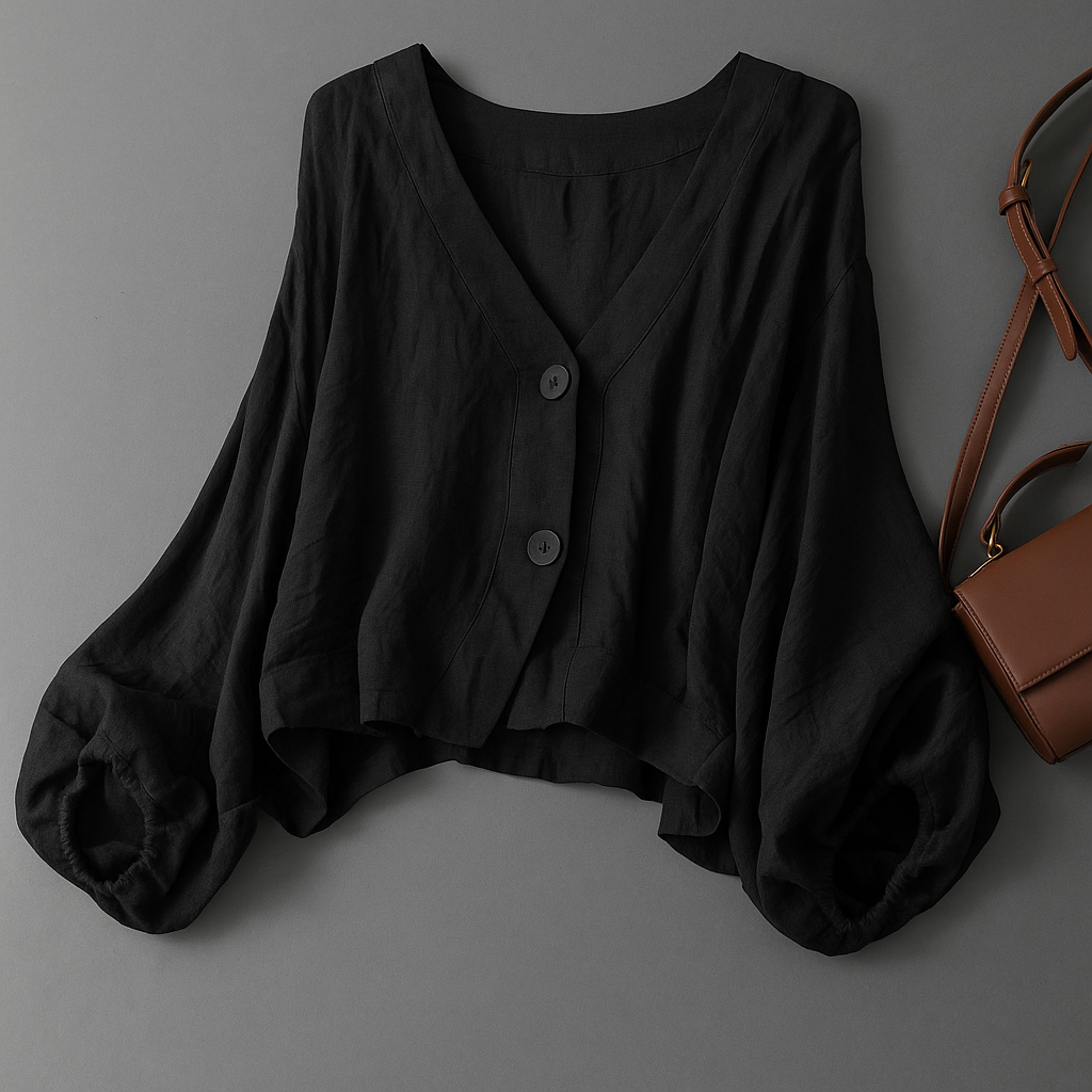 Breathable women's linen blend blouse featuring stylish balloon sleeves, ideal for a versatile and elegant summer fashion look.