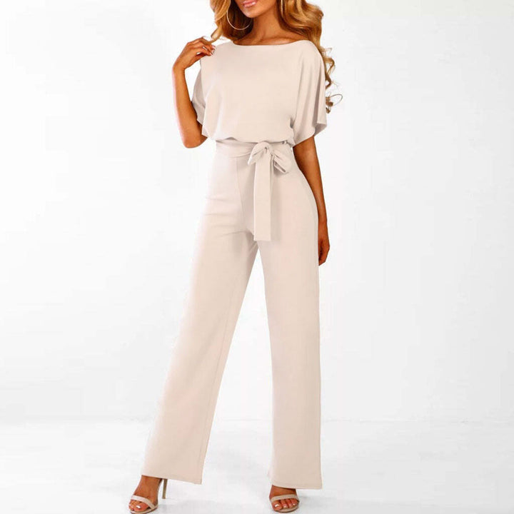 Elegant women's wide-leg jumpsuit with belted waist. Perfect for versatile chic style & summer fashion.