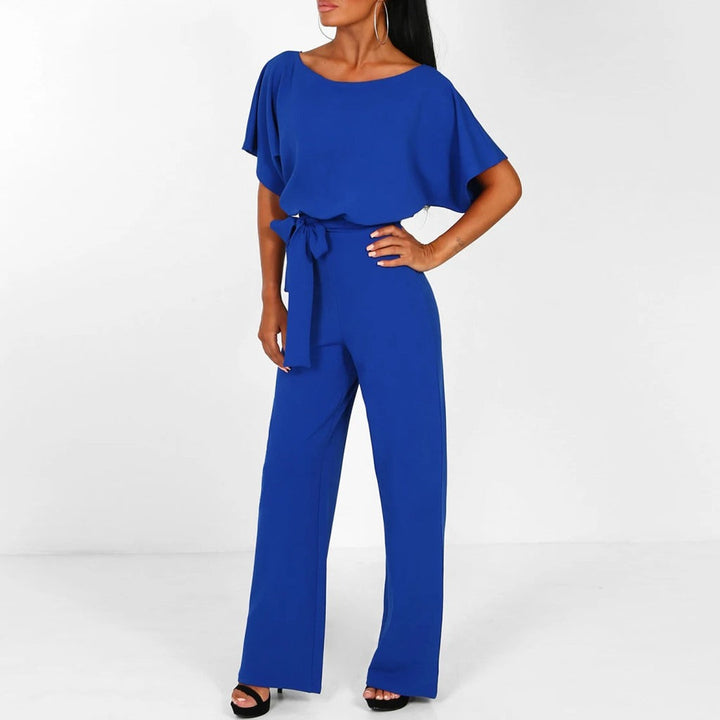 Chic women's wide-leg jumpsuit, an all-in-one elegant outfit with a flattering belted waist for versatility.