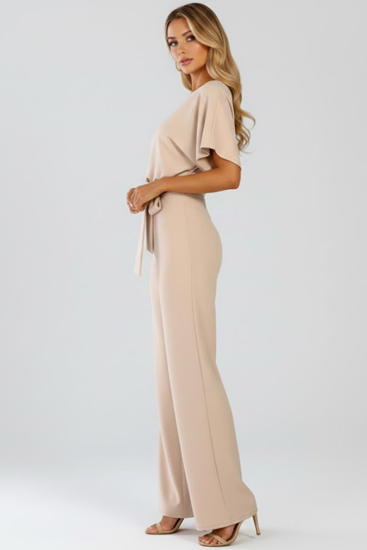Versatile women's elegant wide-leg jumpsuit; easily styled for casual comfort or chic summer events.