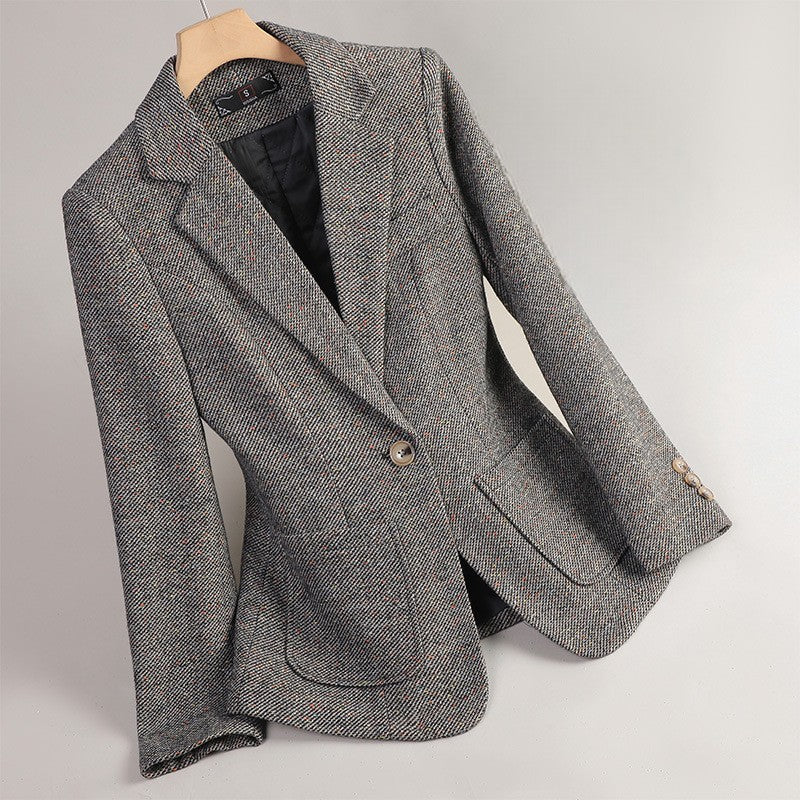 Elegant women's wool blend tweed blazer jacket, perfect for professional or chic outerwear, tailored fit