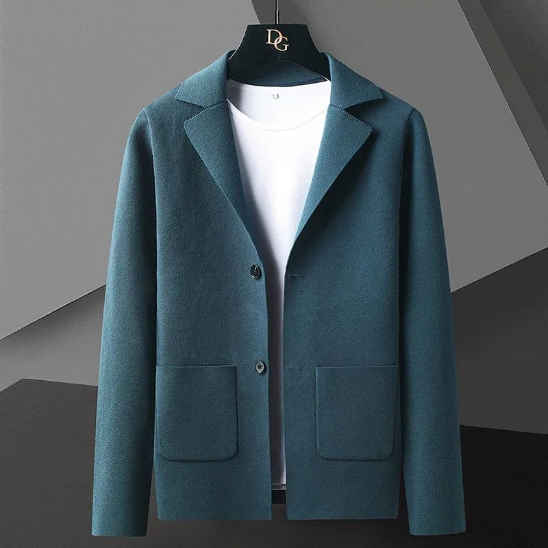 Versatile women's elegant wool knit cardigan blazer, easily styled for work or casual occasions.