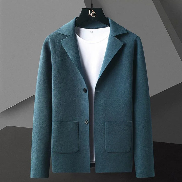 Versatile women's elegant wool knit cardigan blazer, easily styled for work or casual occasions.