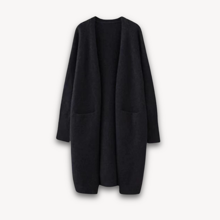 Women's Ella longline cardigan, open-front spring layering piece in coloured knit, one size casualwear pocket cardigan