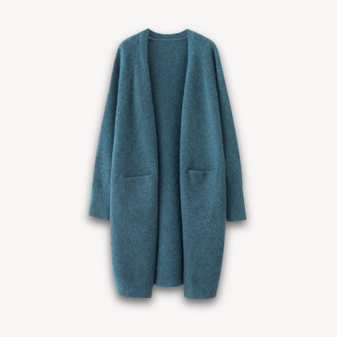 Open-front longline cardigan for women, Ella lightweight knit, one size spring layer, neutral UK fashion casualwear