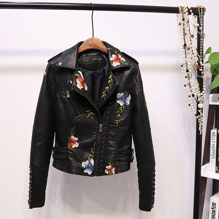 Chic embroidered women's jacket for outerwear, perfect for a punk or rock style.
