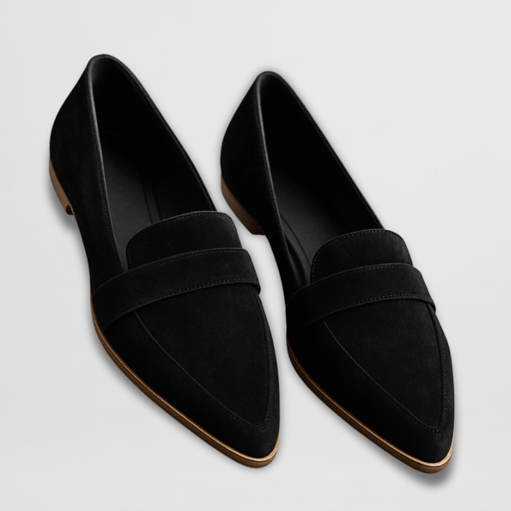 Black Emily women's slip-on loafers — versatile everyday flat shoes with low heel and padded insole