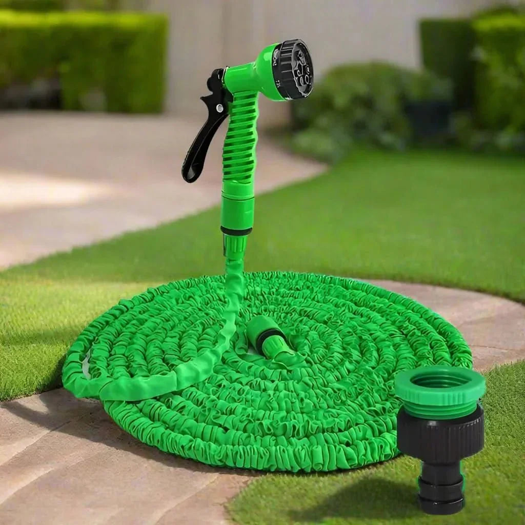 Expandable garden hose for outdoor watering & cleaning. High-pressure, flexible, and kink-free design.