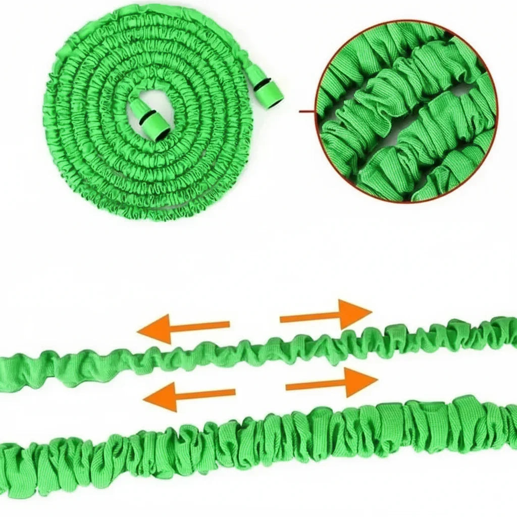 Expandable hose kit for watering & cleaning. Includes high-pressure nozzle, flexible design for car wash & garden.