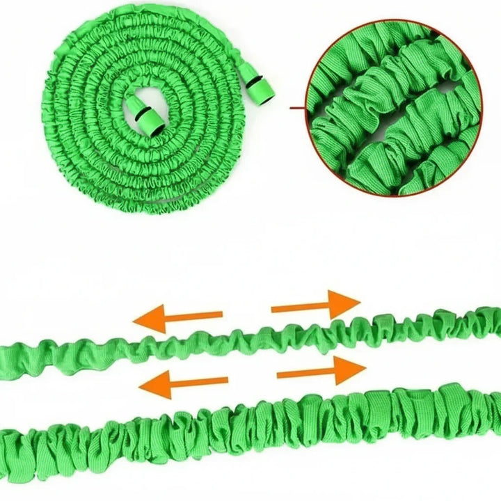 Expandable hose kit for watering & cleaning. Includes high-pressure nozzle, flexible design for car wash & garden.