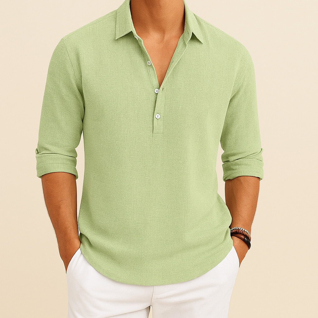 Everyday men's loose long sleeve casual shirt, a comfortable and stylish pullover for spring/fall.