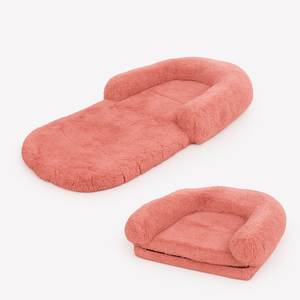 Foldable human dog bed for shared comfort. Plush, large pet bed with soft washable cover. Perfect for relaxation.