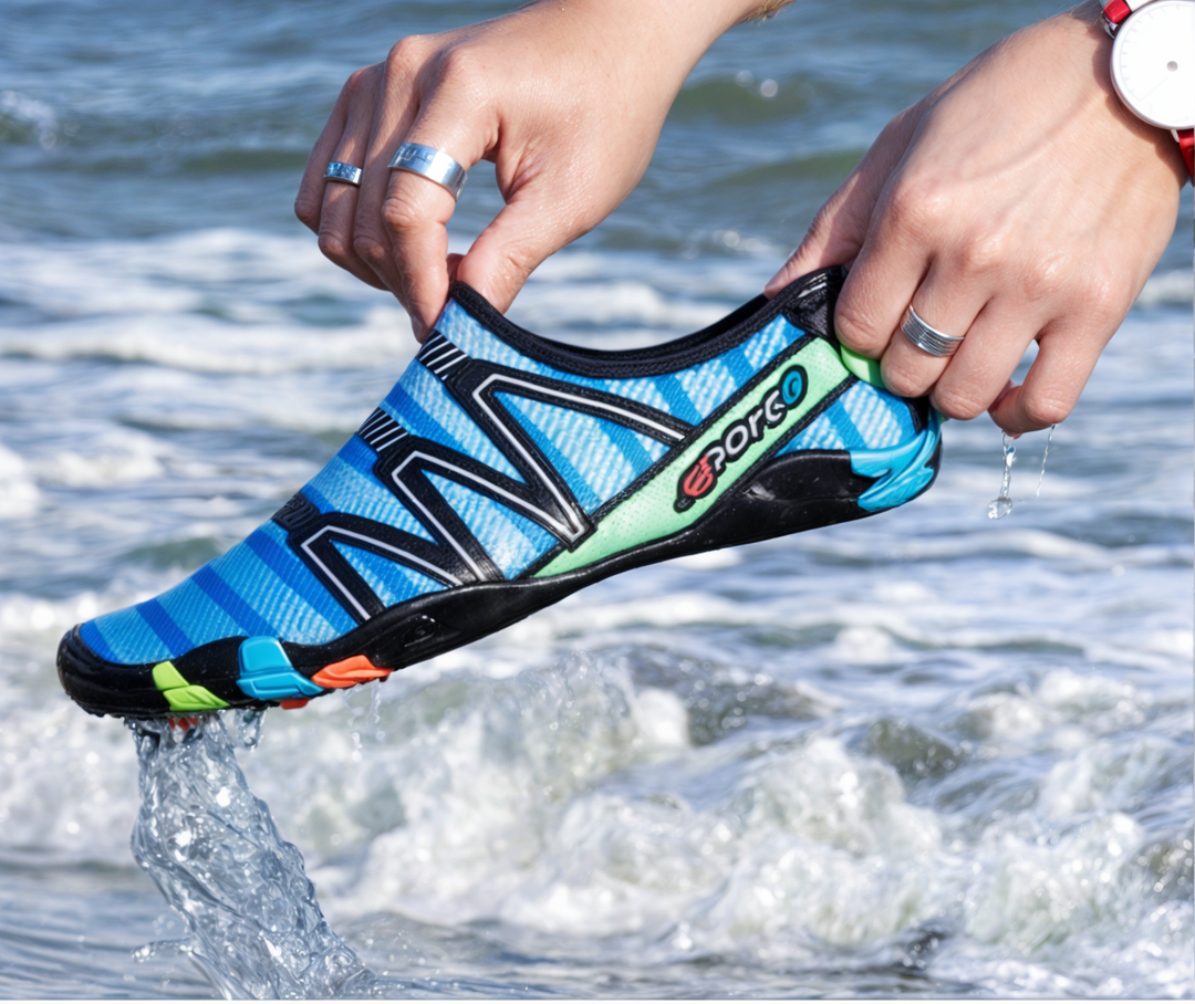 Top view of AquaFlex quick-dry aqua shoes, sleek design for summer adventure & watersports.