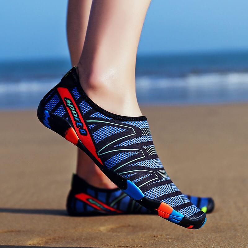 AquaFlex quick-dry beach footwear. Non-slip aqua shoes for summer adventure & surf.