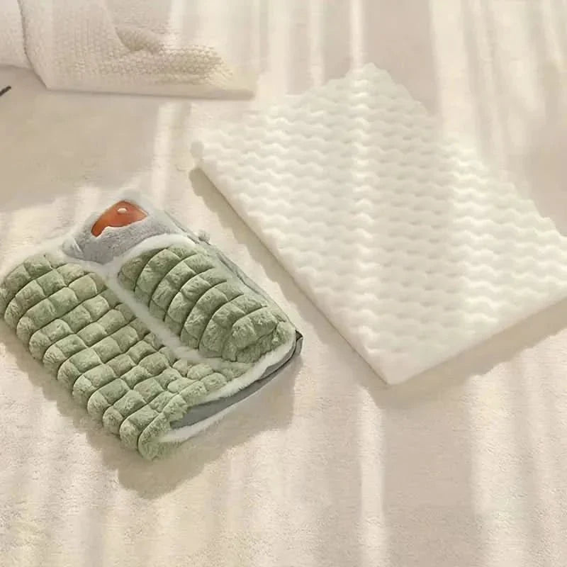 Plush, soft dog bed with orthopedic support & a removable, washable cover for hygiene. Perfect for pet comfort.